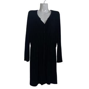 MIX by 41Hawthorn VNeck Black Long Sleeve Midi Shirt Dress SZ M Casual